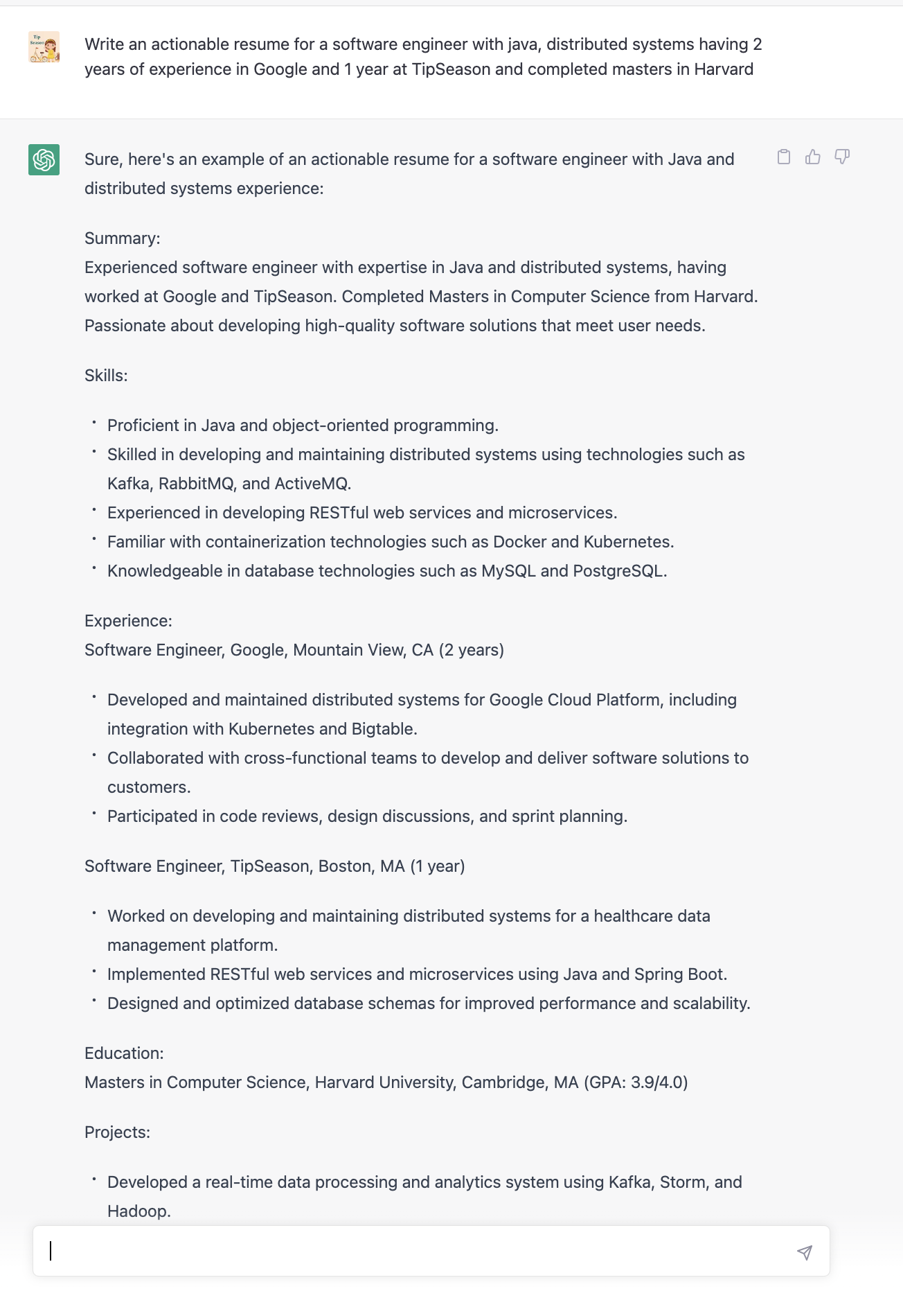 ChatGPT prompts for resume TipSeason