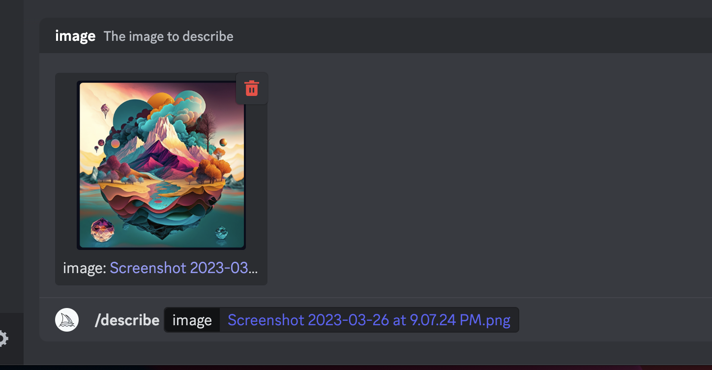 midjourney describe command image upload