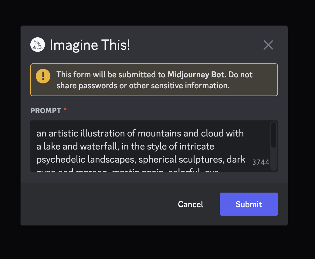 midjourney describe command output variation